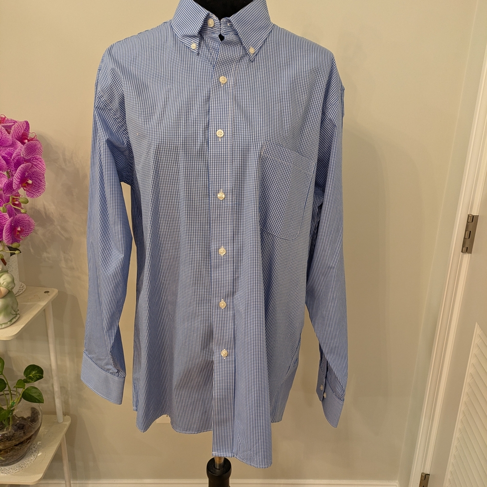 Van Heusen Blue Gingham Dress Shirt Size 15 1/2 - 16 33/34 Medium